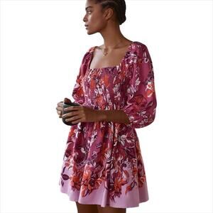 Alexandra Farmer for Anthropologie Smocked Pink Floral Mini Dress Small Petite